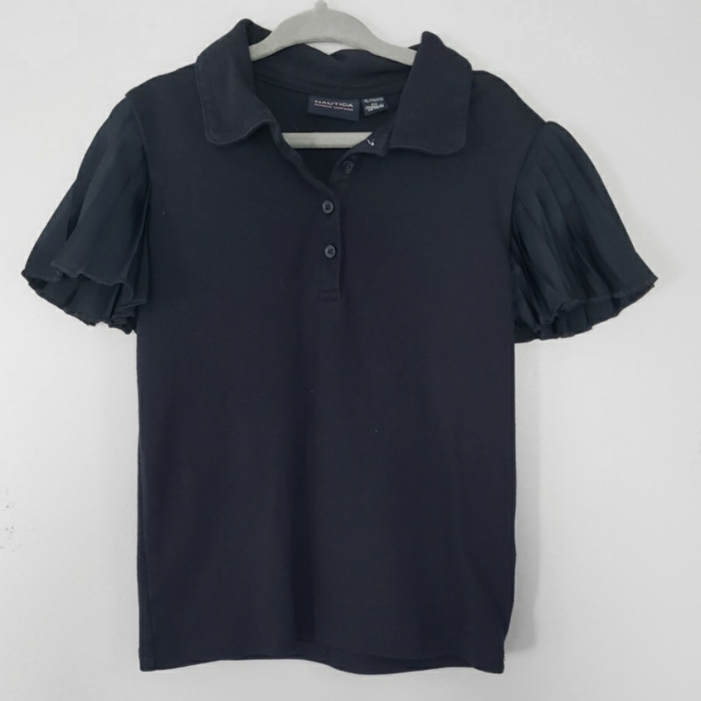 Nautica School Uniform Pleated Sleeve Polo 6X